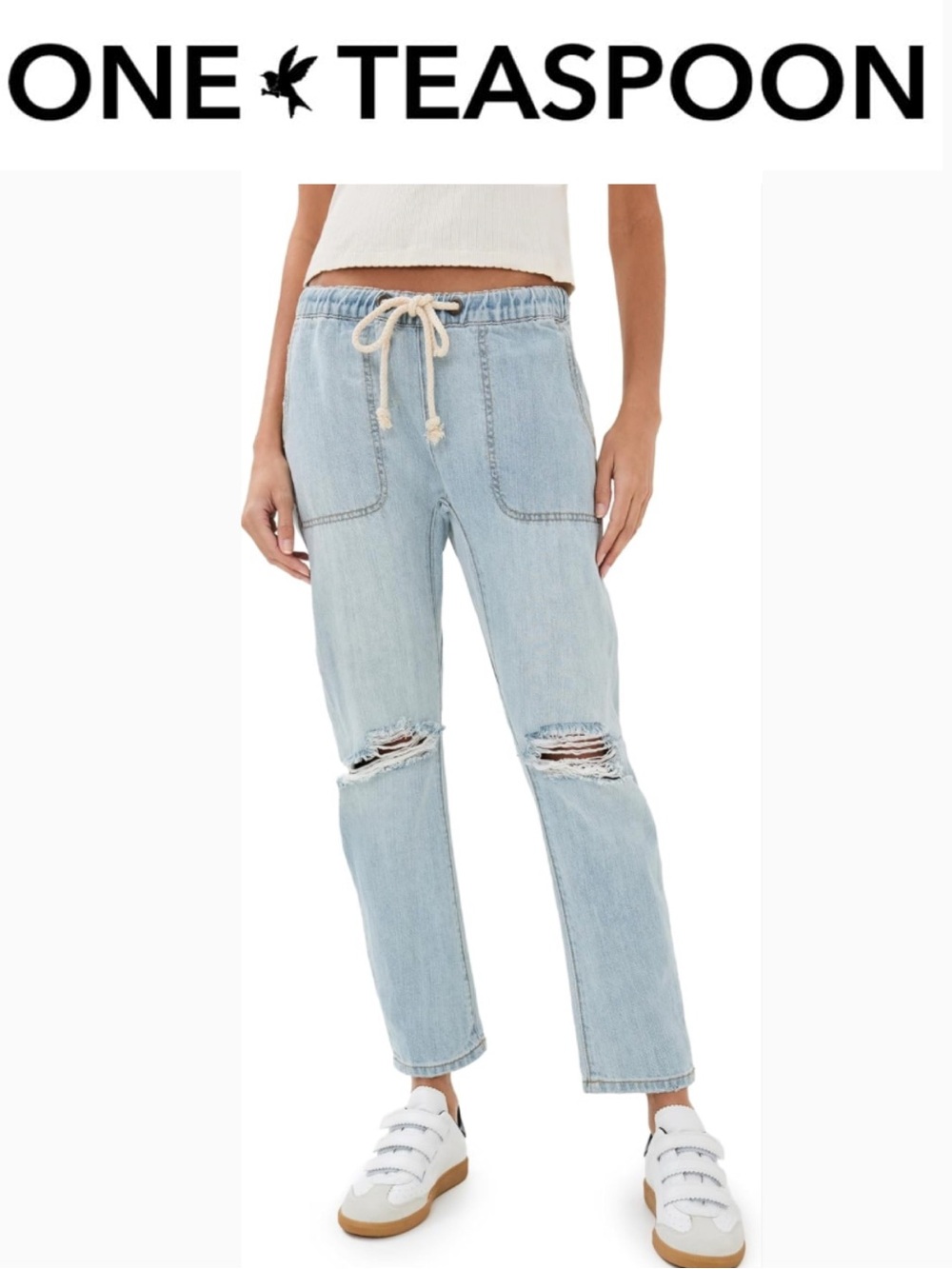 One Teaspoon ‘Shabbies’ Drawstring Boyfriend Denim Jogger Pants Relaxed Fit Sz L